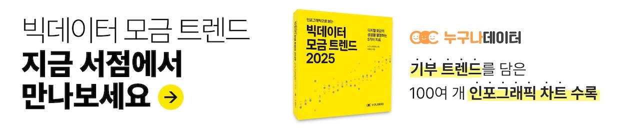 누구나데이터｜서점 출간! 100여 개 인포그래픽으로 보는 〈빅데이터 모금 트렌드〉 이제 서점에서 만나보세요