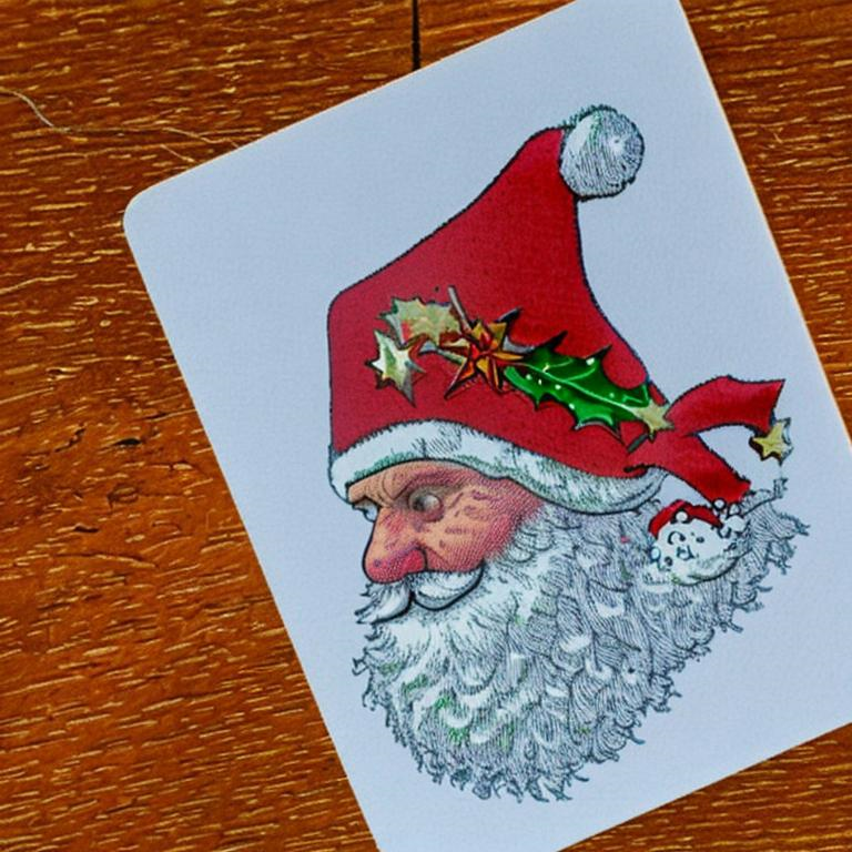 HuggingSpace에 공개된 Stable Diffusion을 이용해서 생성한 이미지임. prompt: christmas, deep learning, card, santa
